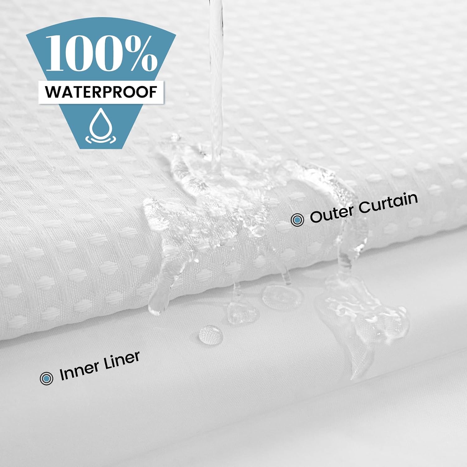 No Hook Shower Curtain with Snap in Liner Set Waffle Shower Curtain for Bathroom Hotel Style Fabric Waterproof Inner