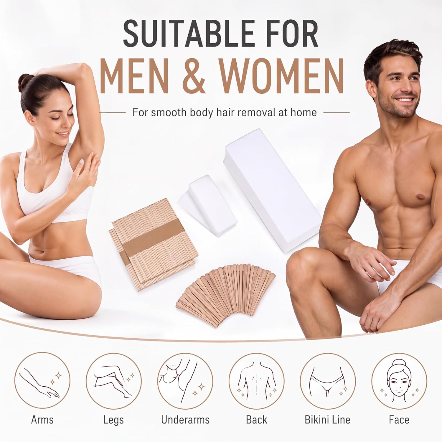 Wax Strips Kit, 250 Pieces Includes Waxing Strips and Smooth Wax Applicator Sticks for Women Men Body Skin Hair