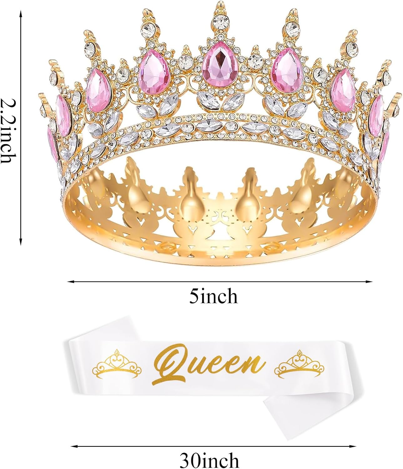 Rhinestone Queen Crown with Sash Women's Tiara Costume Headwear Crown for Women