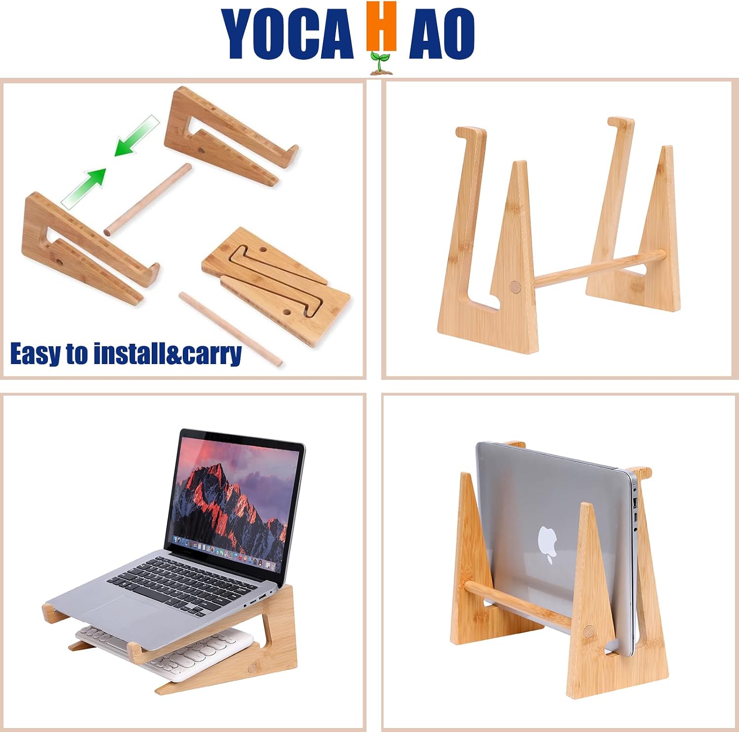 Wooden Laptop Stand Vertical Laptop for 13-18.6in Bamboo Stand for Desk,Laptop Stand Compatible with MacBook Air