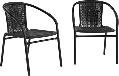 Modern Rattan Indoor/Outdoor Restaurant Dining Chairs, Stackable Rattan Bistro Chairs for Patio or Restaurant, Set of
