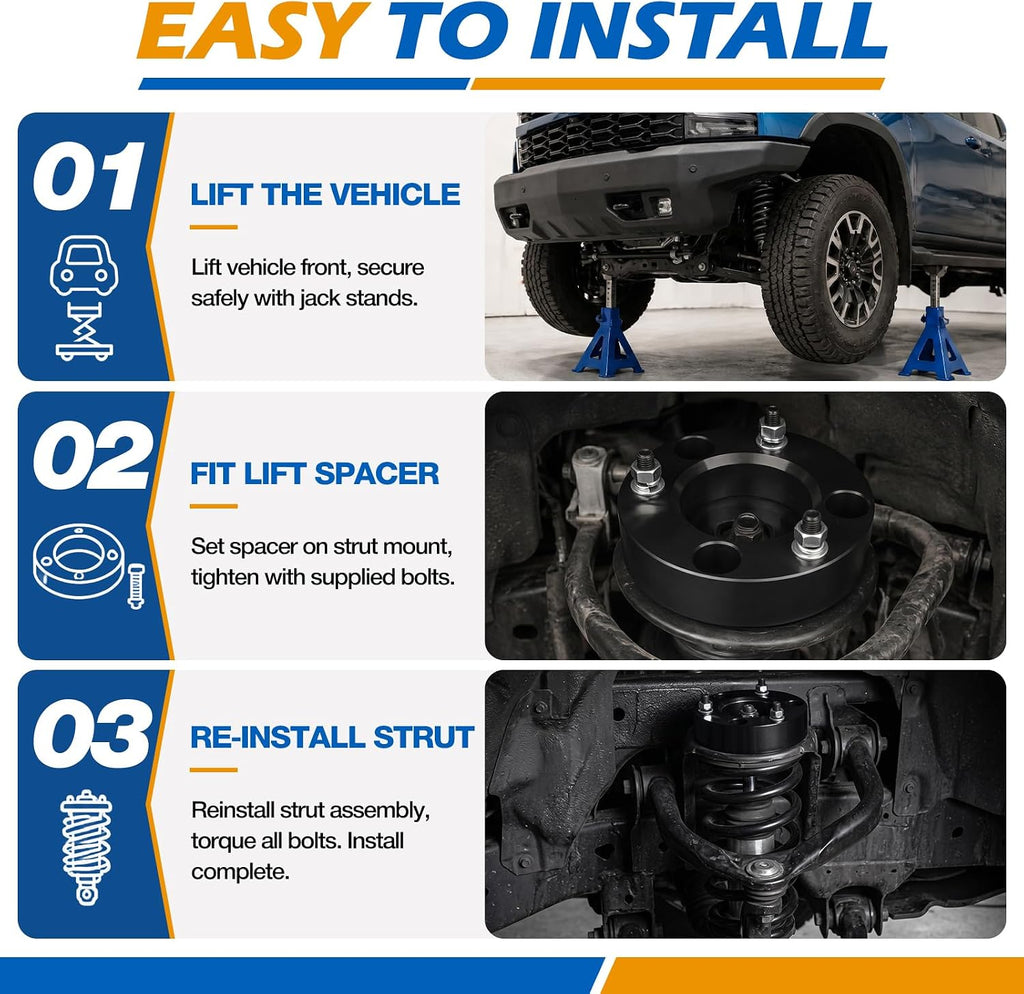 Dynofit 3 Inch Leveling Lift Kit, Front Strut Spacers for Silverado 1500 Sierra 1500,Compatible with 2007-2026 GMC Sierra & Chevy Silverado 1500 2WD/4WD, Heavy Duty Forged Aluminum Suspension Kit