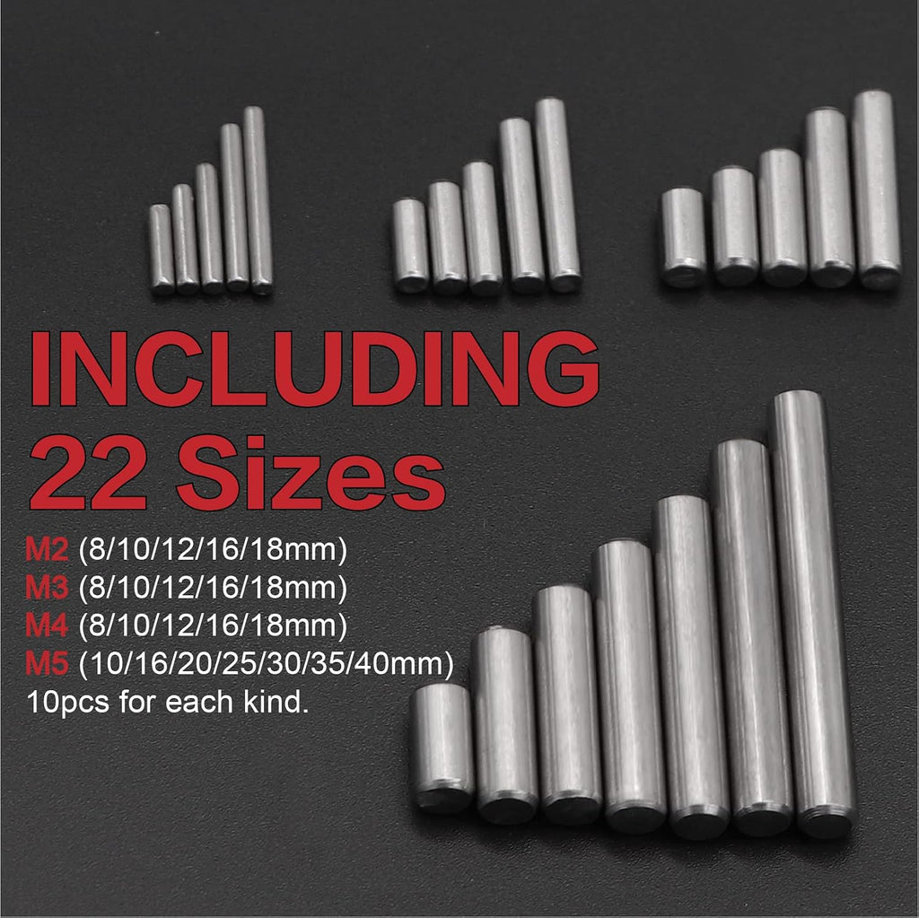 220Pcs 304SS Dowel Pin Assortment Kit M2-M5 Shelf Support Pins
