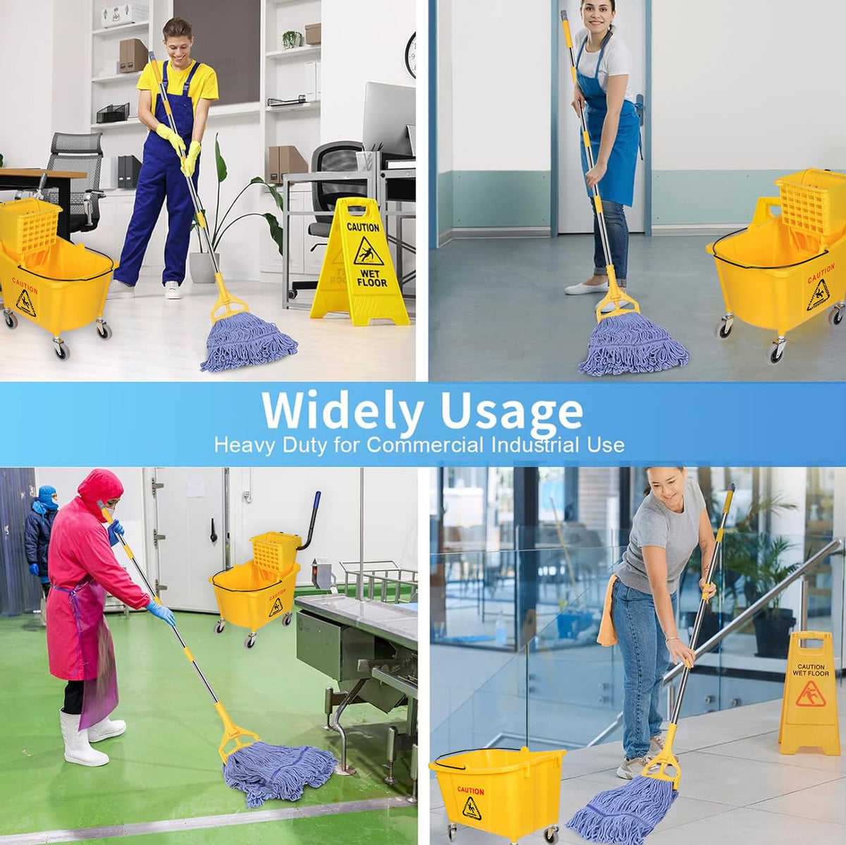 Side Press Wringer Combo Commercial Mop Bucket on Wheels, 35 Quart
