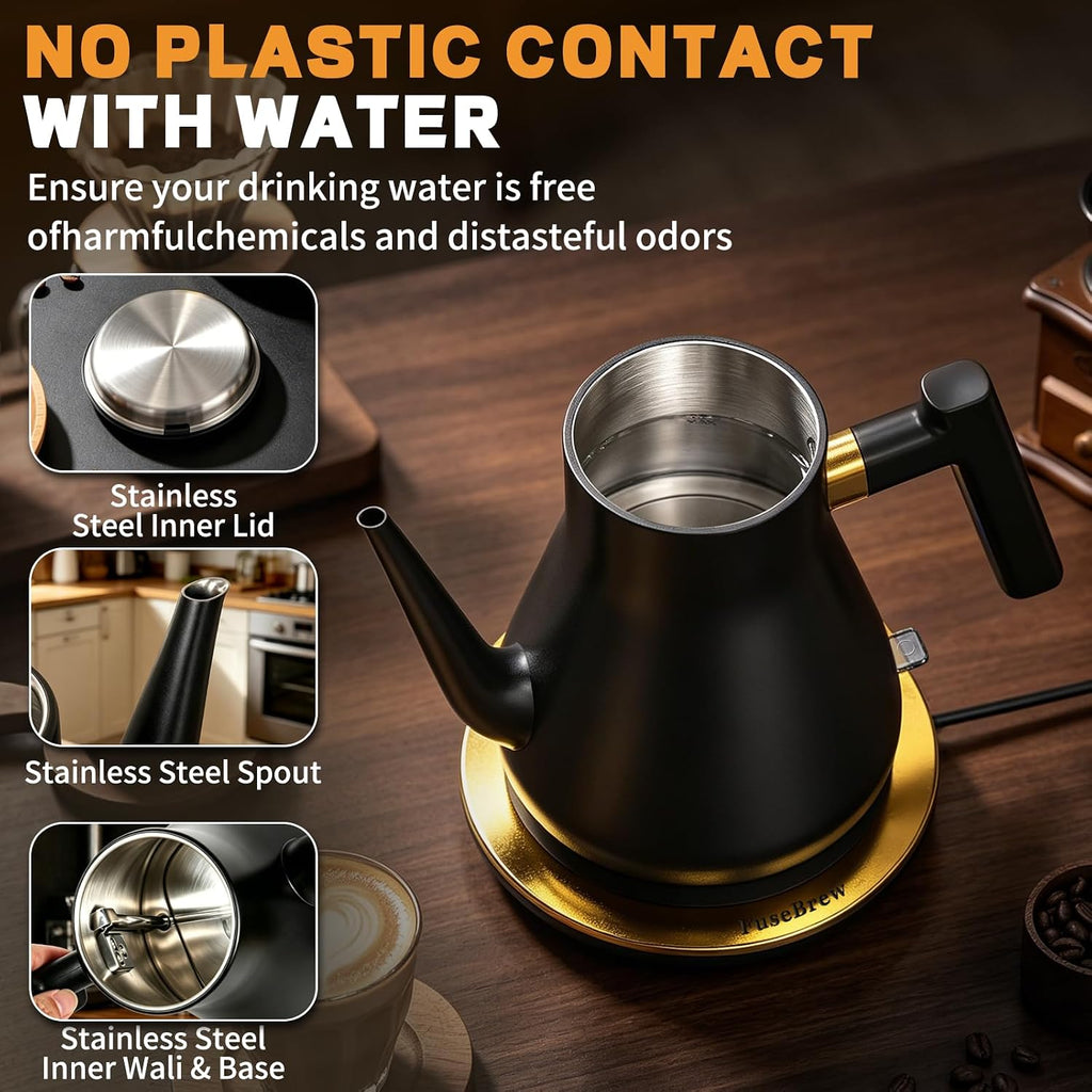 Gooseneck Electric Kettle 1000W | Pour Over Coffee Kettle with Steady Flow Spout & Balanced Handle, 0.8L Matte Black