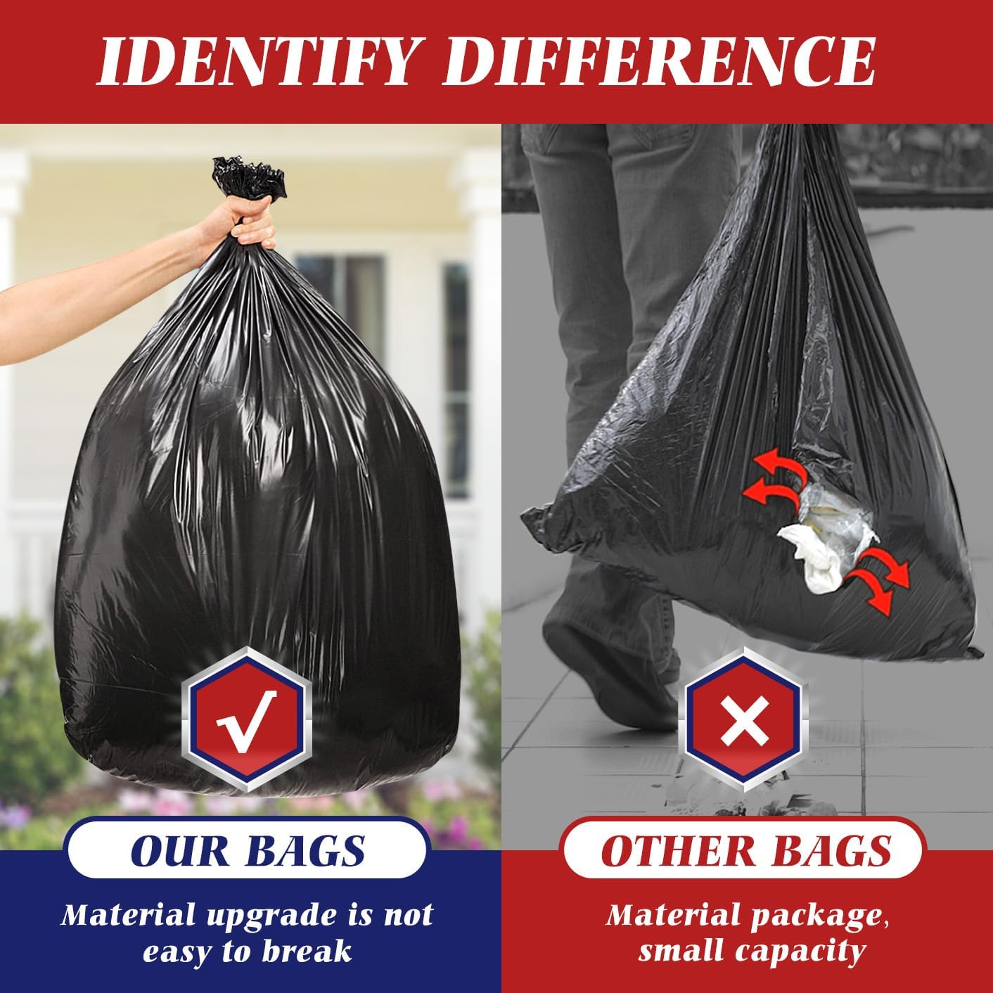 55-60 Gallon Black Trash Bags 20 Bags Extra Large Garbage Bags - 39" x 53" | Fit 45,49,50,55,60 gal Lawn And Leaf