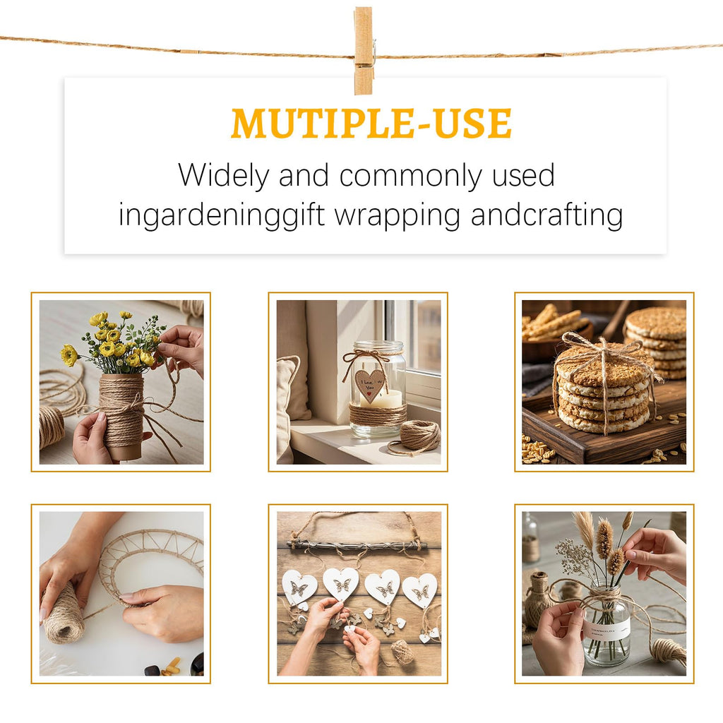 Twine String 600 Feet Long, Jute Rope for Crafts, Hemp Twine Wrapping, Packing Gardening, Crochet Knitting Macrame