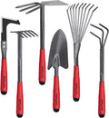 6-Piece Garden Tool Set, Heavy Duty Gardening Hand Tools with Trowel, Rakes, Cultivator, Hoe & Crack Weeder, High
