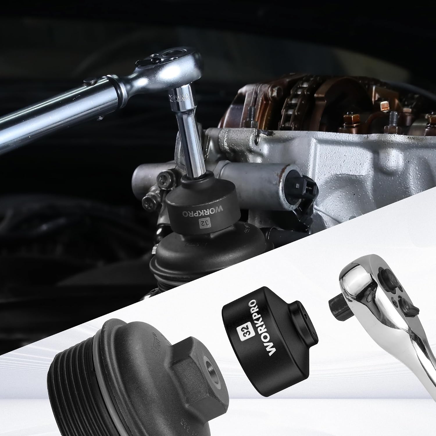 32mm Oil Filter Socket Wrench, Oil Filter Removal Tool, Oil Filter Change Set, Ideal for Some Ecotec, TDI, VW, Audi