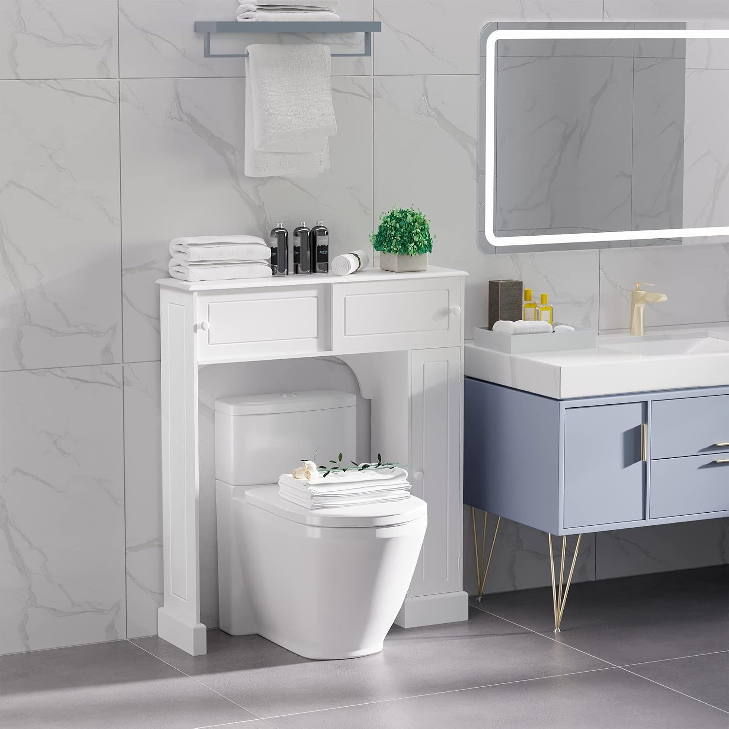 Over The Toilet Bathroom Cabinet Storage Cabinet White | Freestanding Toilet Rack, Bathroom Storage Organizer