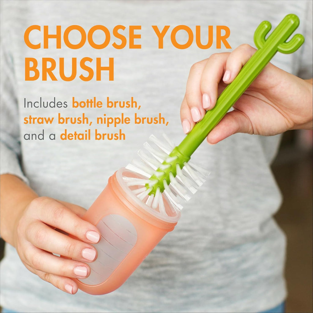 Cacti Bottle Cleaning Brush Set - Includes Bottle Brush, Nipple Brush, Detail Brush, and Straw Brush - Baby Bottle