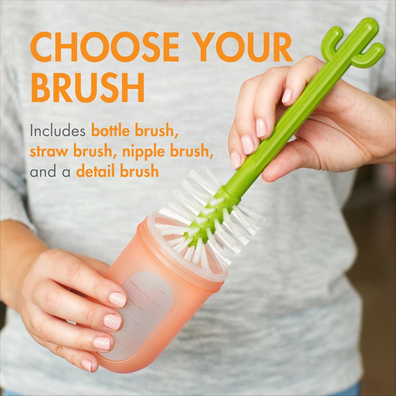 Cacti Bottle Cleaning Brush Set - Includes Bottle Brush, Nipple Brush, Detail Brush, and Straw Brush - Baby Bottle