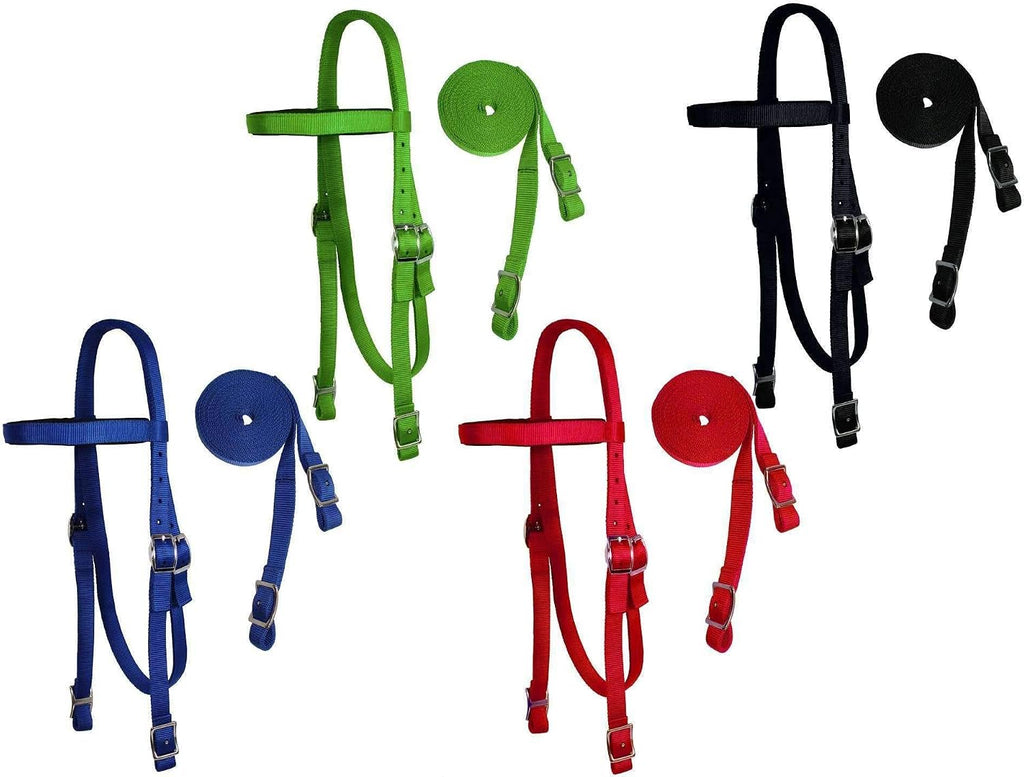 Draft Horse Browband Headstall with 85" Matching Split Reins – Double Layer Nylon, Padded for Comfort – Draft Size