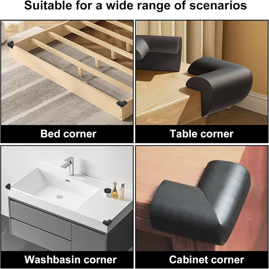 Bed Frame Corner Protector Black: 4 Pack Foam Rubber Guards Bumpers for Bed Table Cabinet Corner Safe Impact