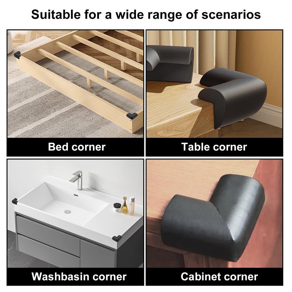 Bed Frame Corner Protector Black: 4 Pack Foam Rubber Bumpers for Bed Table Cabinet Corner Safe Impact Absorption (8