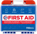 110 pc First Aid Kit: Clean, Treat, Protect Minor Cuts, Home, Office, Car, School, Business, Travel, Emergency