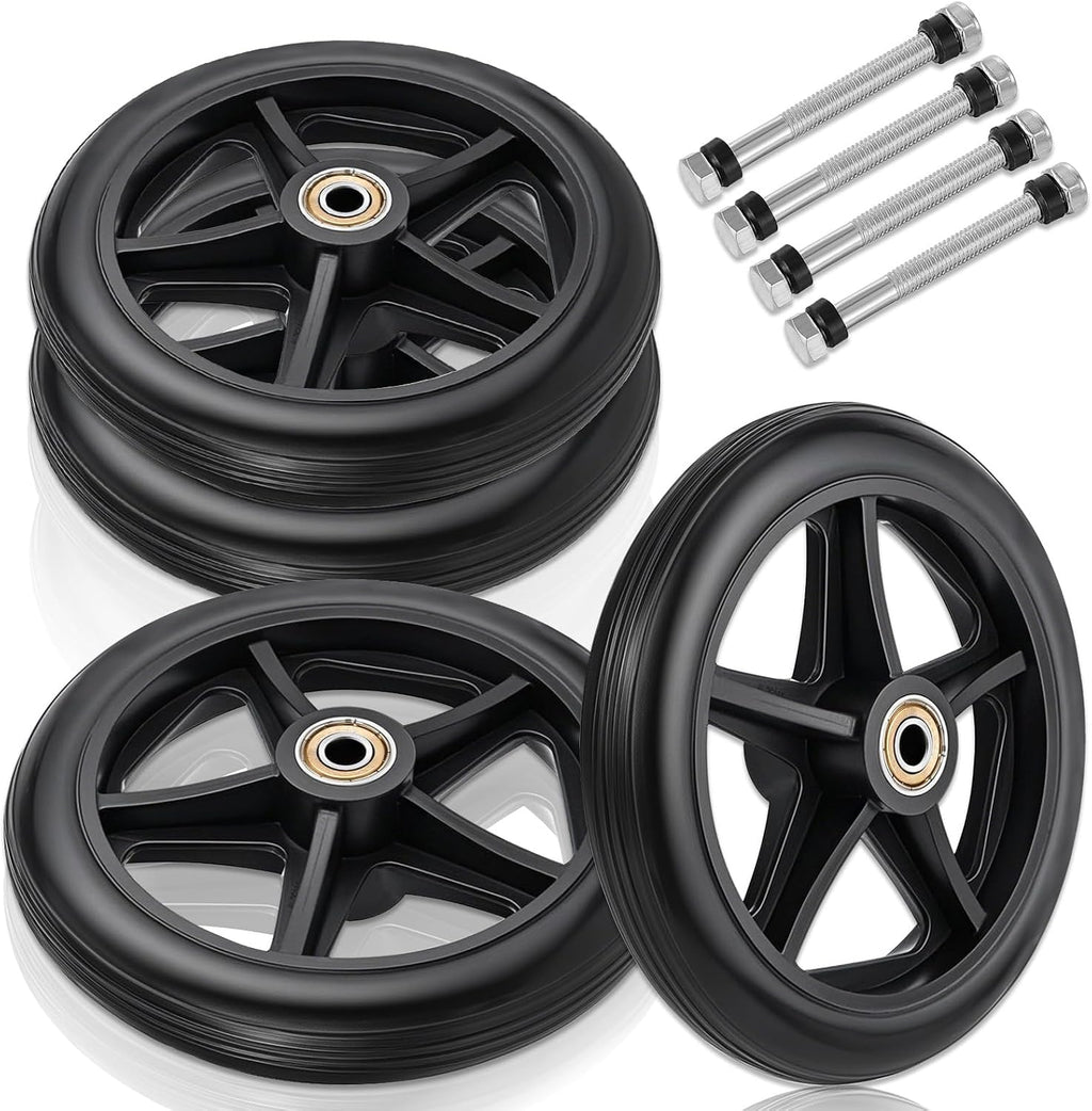 4 Pack Wheel Replacement with 4 Axles, 6 Inch Heavy-Duty Anti-Slip Solid Caster Roller Wheels for Walkers Wheelchair