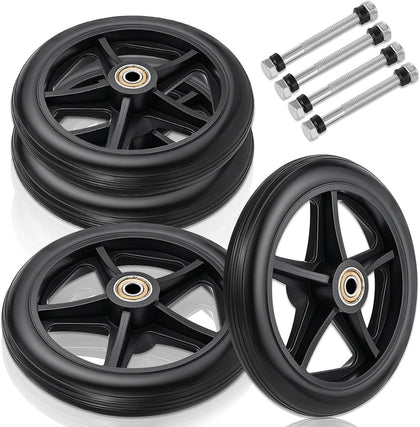 4 Pack Wheel Replacement with 4 Axles, 6 Inch Heavy-Duty Anti-Slip Solid Caster Roller Wheels for Walkers Wheelchair