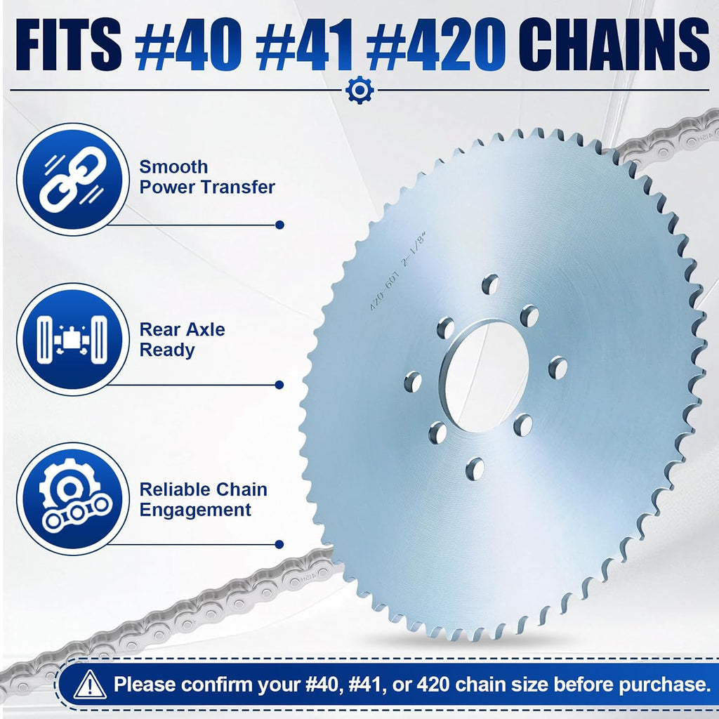 60 Tooth Go Kart Sprocket for #40#41 420 Chain, 2-1/8" Bore