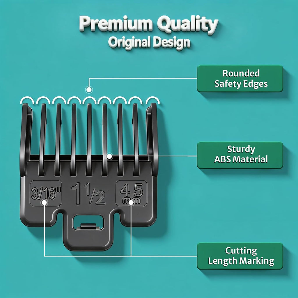 Clipper Guards Set Compatible with Wahl Clippers, Clipper Guides Replacement - 1/16" to 1", 10 Piece Set, Black Color