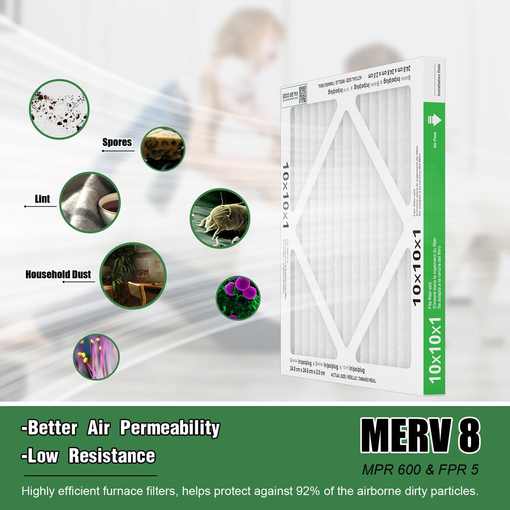 10x10x1 Air Filter 6 Pack, MERV 8 Filter Replacement