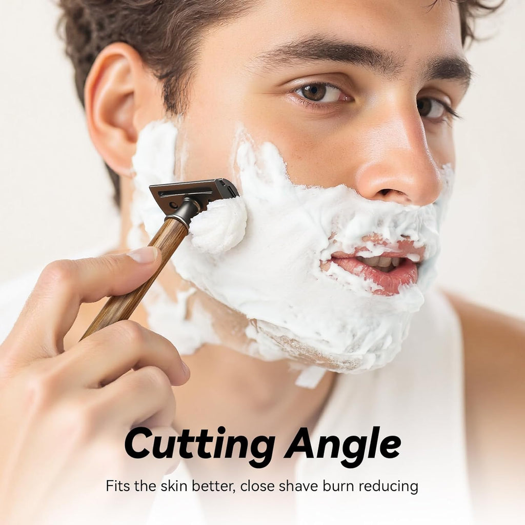 Double Edge Safety Razor: Eco-Friendly Single Blade Razors for Men & Women, 𝐁𝐚𝐦𝐛𝐨𝐨 𝐇𝐚𝐧𝐝𝐥𝐞 Metal Razor for Smooth