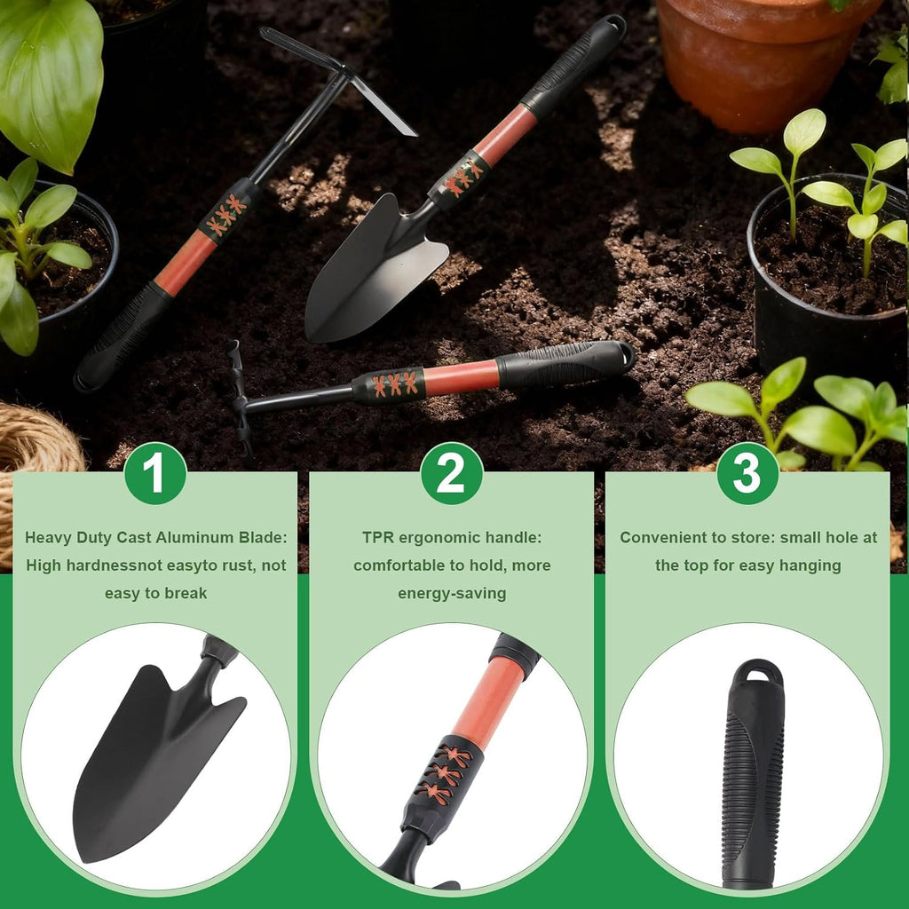 Garden Tool Set, 4 Pack Gardening Tools, Stainless Steel Heavy Duty Hand Cultivator, Hoes, Shovel