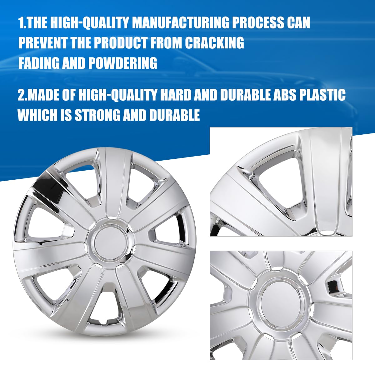 15 Inch Hubcaps, Universal Wheel Rim Cover Set of 4