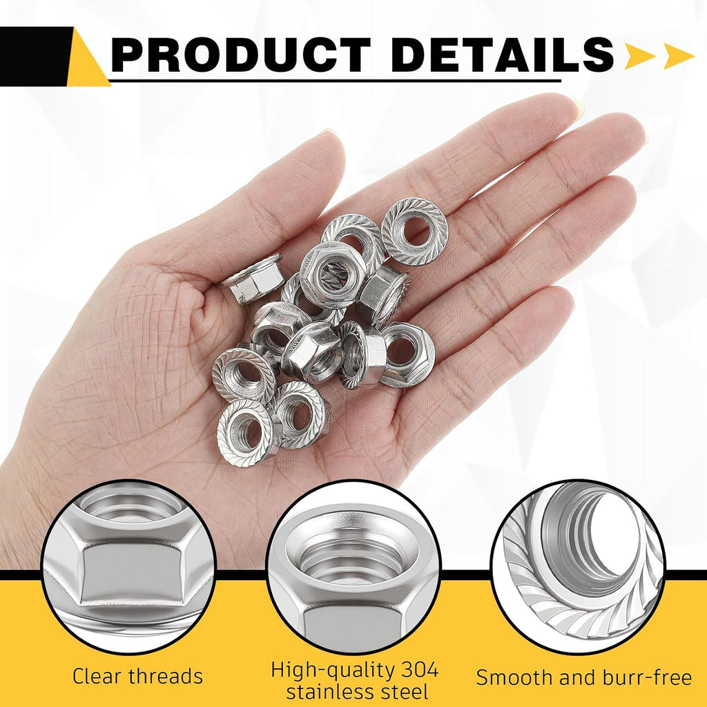 100 Pcs M8 Flange Nuts, M8-1.25mm Hexagon Flange Nuts, Silver