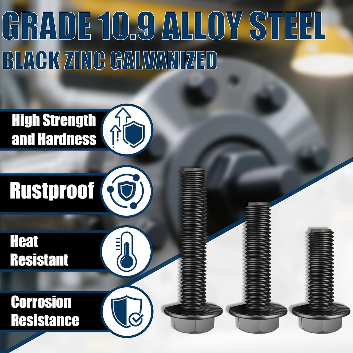 208PCS M6x1.0 Metric Flange Bolt Assortment Kit, 10.9 Black Zinc