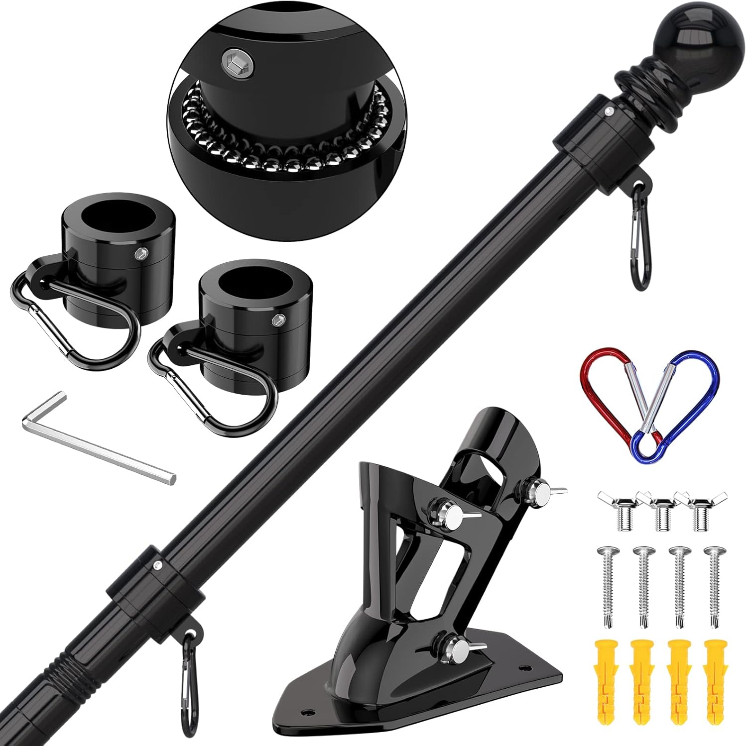 Flag Pole - Upgraded Bracket, 6 FT Stainless Steel Flag Poles for Outside House, Residential or Commerical, Tangle