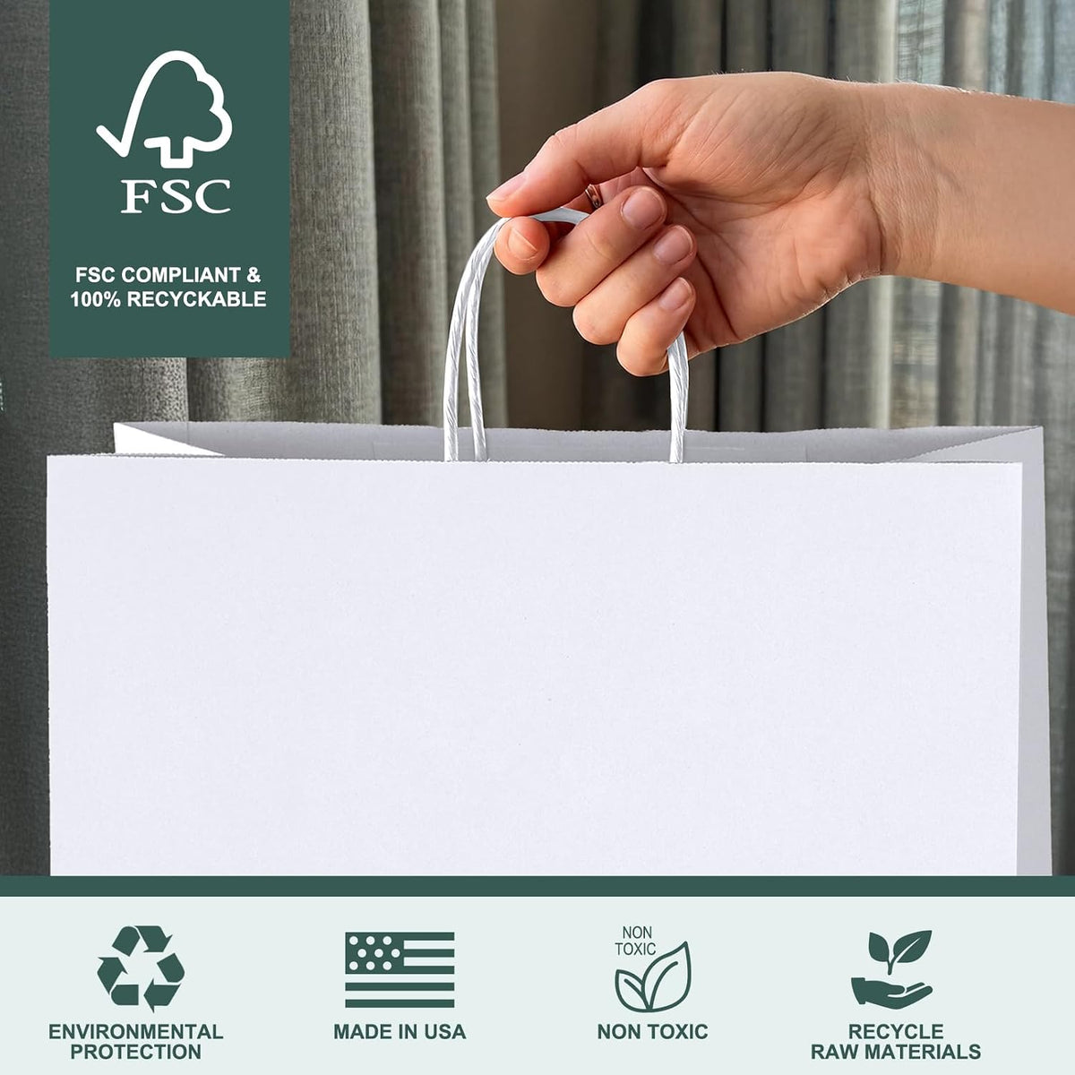 Large White Paper Bags 16 x 6 x 12 Inch 25 Pack