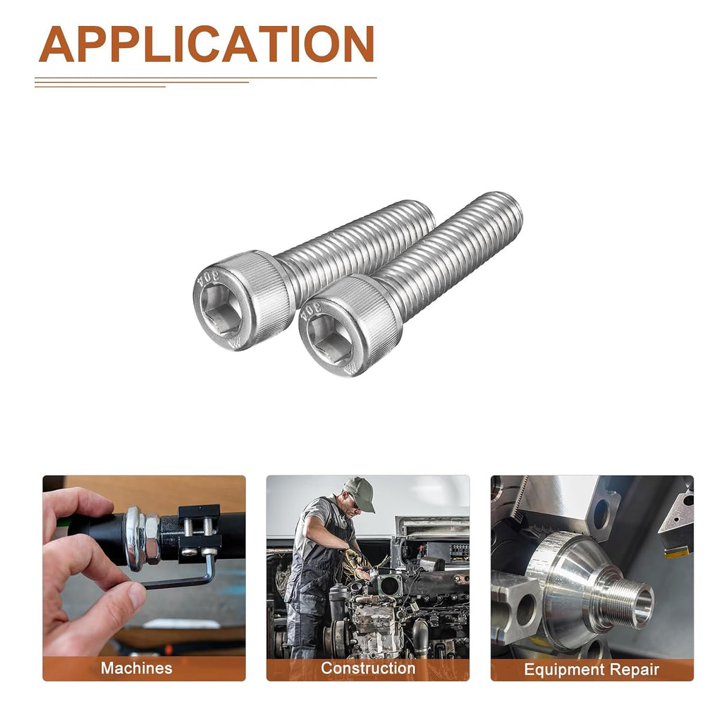 DTGN 1/2-13x2 Socket Head Cap Screws Bolts, 5Pcs 304 Stainless Steel 18-8, Machine Hex Socket Screw, Hex Drive, Bright Finish, UNC Coarse Thread Fully Threaded