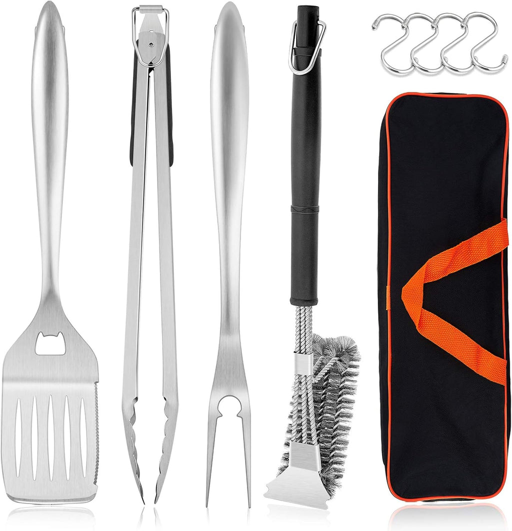 Grilling Utensil Set 18in, Stainless Steel BBQ Accessories Tools with Bag for Outdoor Cooking Camping, Heavy Duty