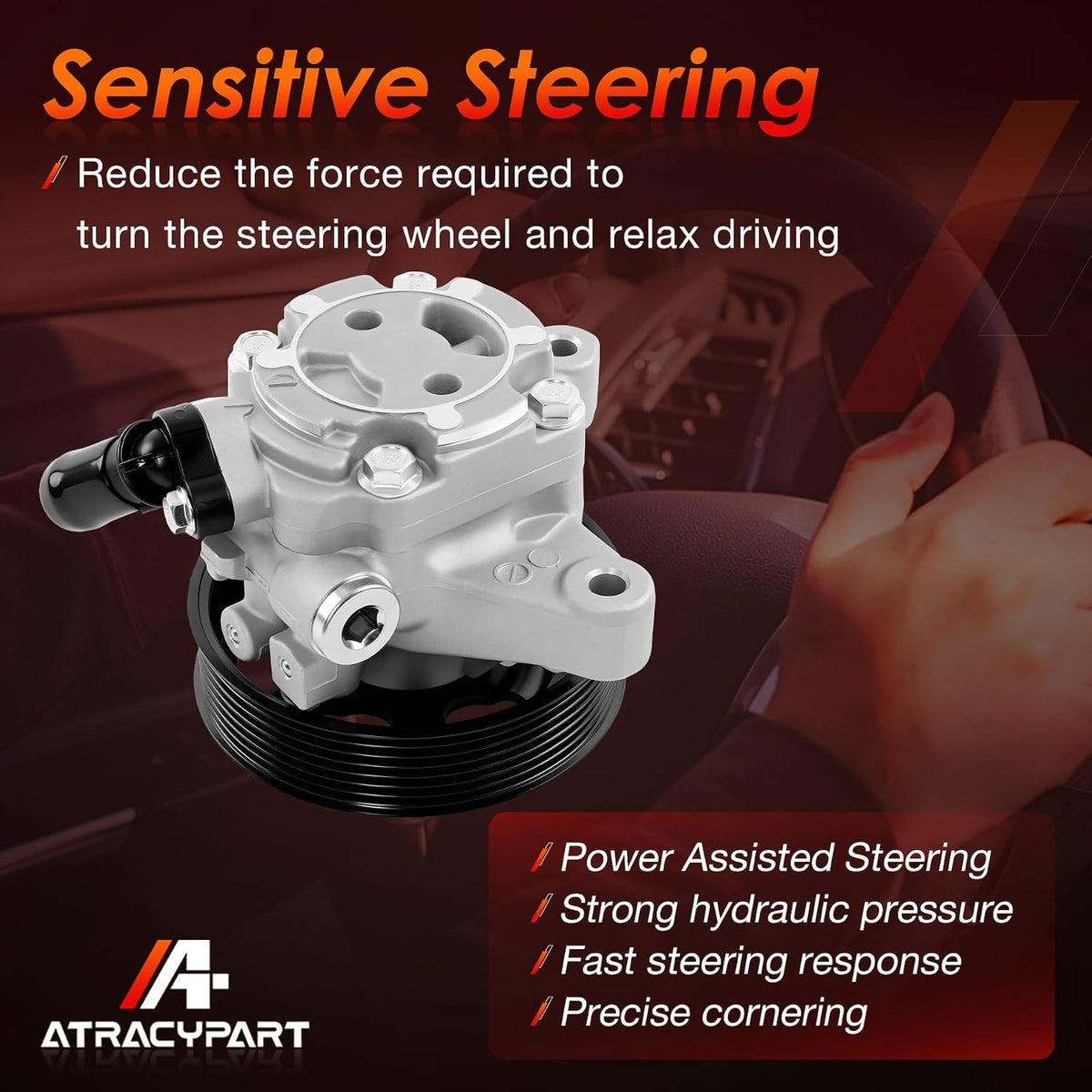 Power Steering Pump with Pulley Compatible with Honda CRV 2005-2011, Accord 2006-2007, Element 2006-2011 & Acura RDX 2007-2012, TSX 2006-2008, RSX 2002-2006 | 2.0L 2.3L 2.4L, Replace 21-5419