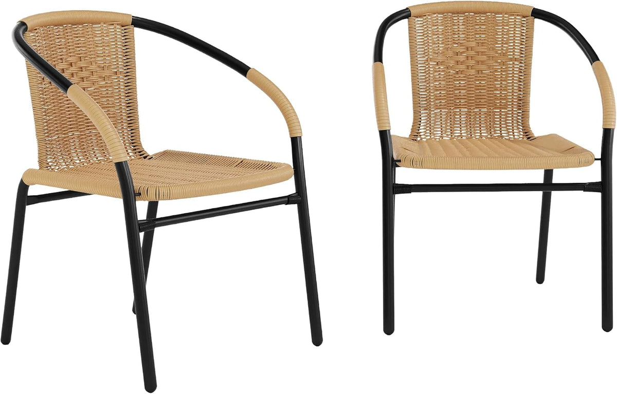 Lila 2 Pack Beige Rattan Indoor-Outdoor Restaurant Stack Chair
