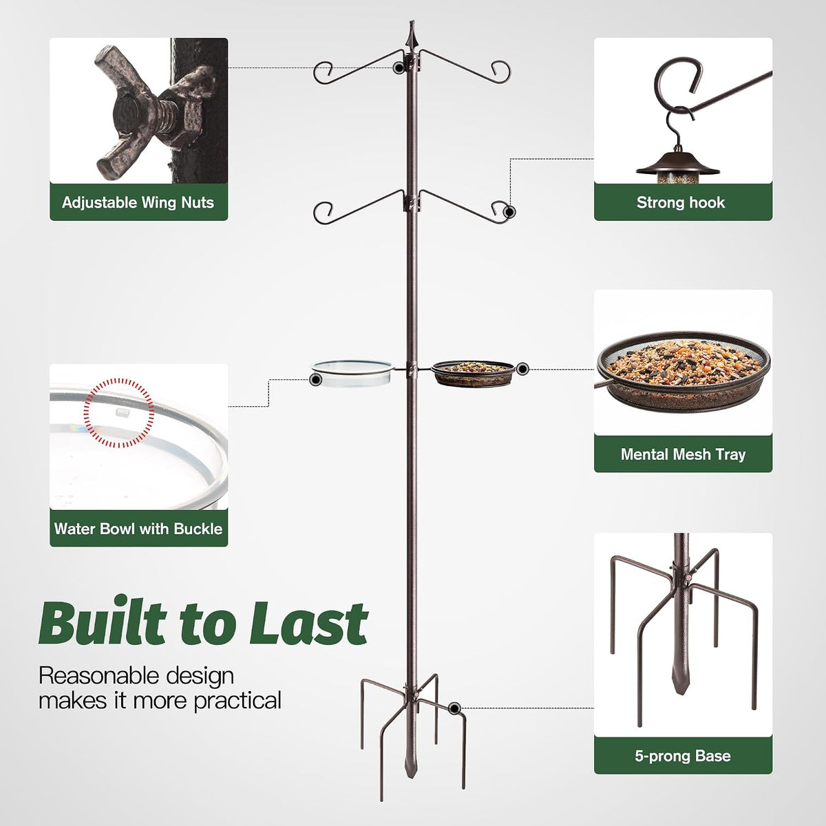 Bird Feeding Station Kit, 81-Inch, 4-Hook Metal Bird Feeder Pole