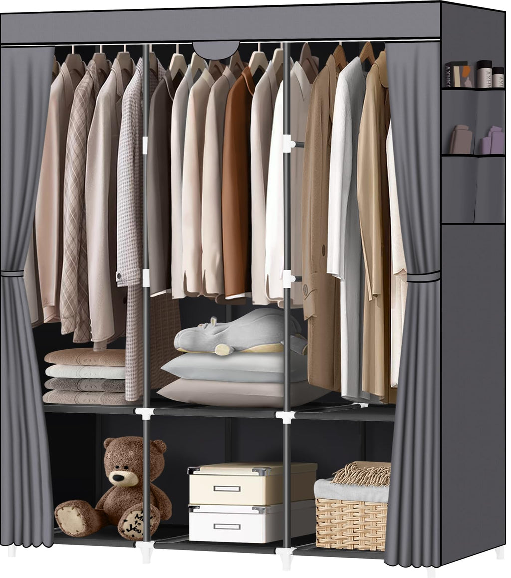 Portable Closet, Wardrobe Closet with 3 Hanging Rods and 6 Storage
