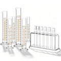 6 Glass Graduated Cylinders 5-250ml with Test Tubes Rack Lab | 6 Measuring Sizes for Experiments, Includes Test Tubes