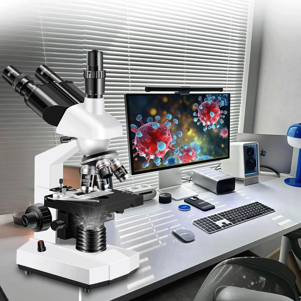 Trinocular Microscope 40X-5000X Magnification Laboratory Grade with Dual Mechanical Stage and HD USB Camera