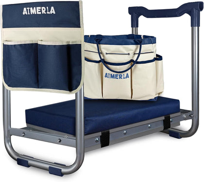 K5 Foldable Kneeler Seat - Heavy Duty (Detachable Cloud Kneeler Pad) - Garden Stool - 2 Large Tool Bags - Portable