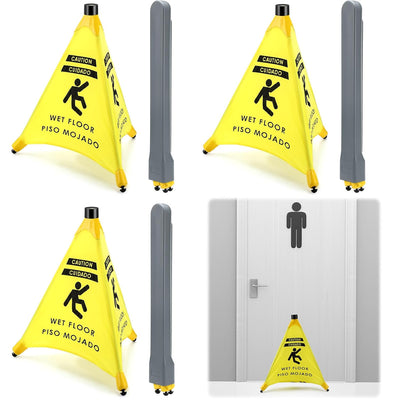 4 Pcs 19.5 Inch Wet Floor Sign Pop-up Safety Cone with Storage Tube Wet Floor Symbol Yellow Warning Sign for Retail