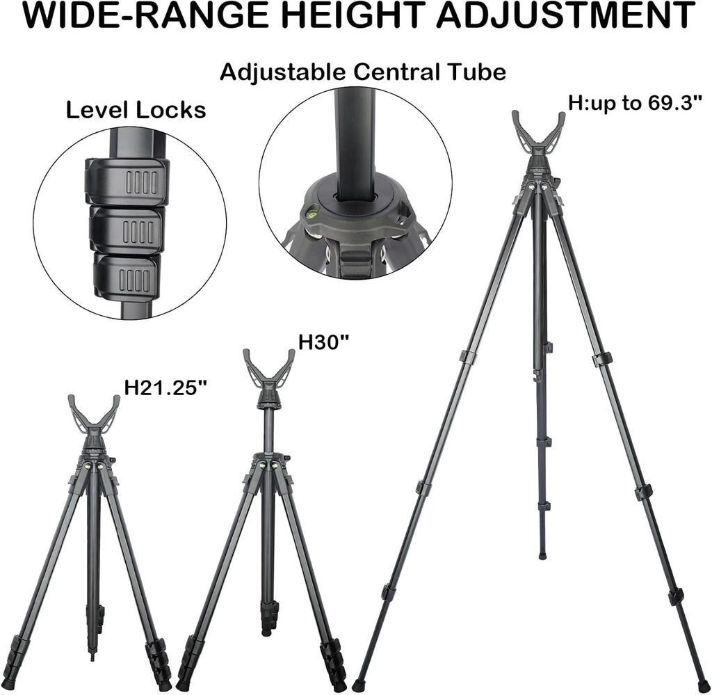 Lightweight Shooting Tripod for Rifles with 360° V-Yoke Rest,Adjustable Height Hunting Tripod Shooting Stick for