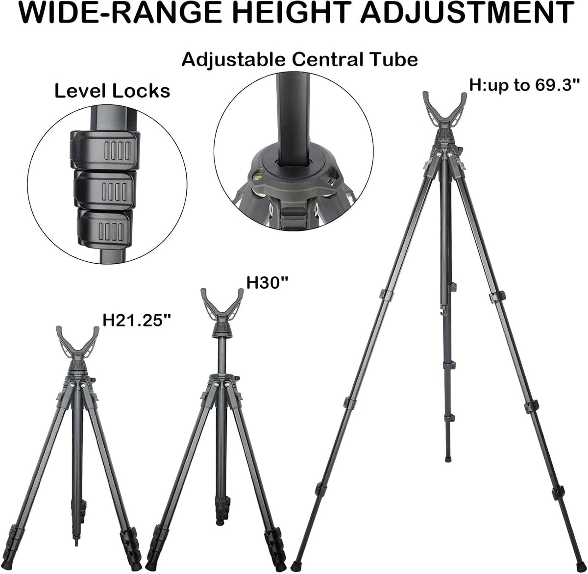 Lightweight Shooting Tripod for Rifles with 360° V-Yoke Rest,Adjustable Height Hunting Tripod Shooting Stick for