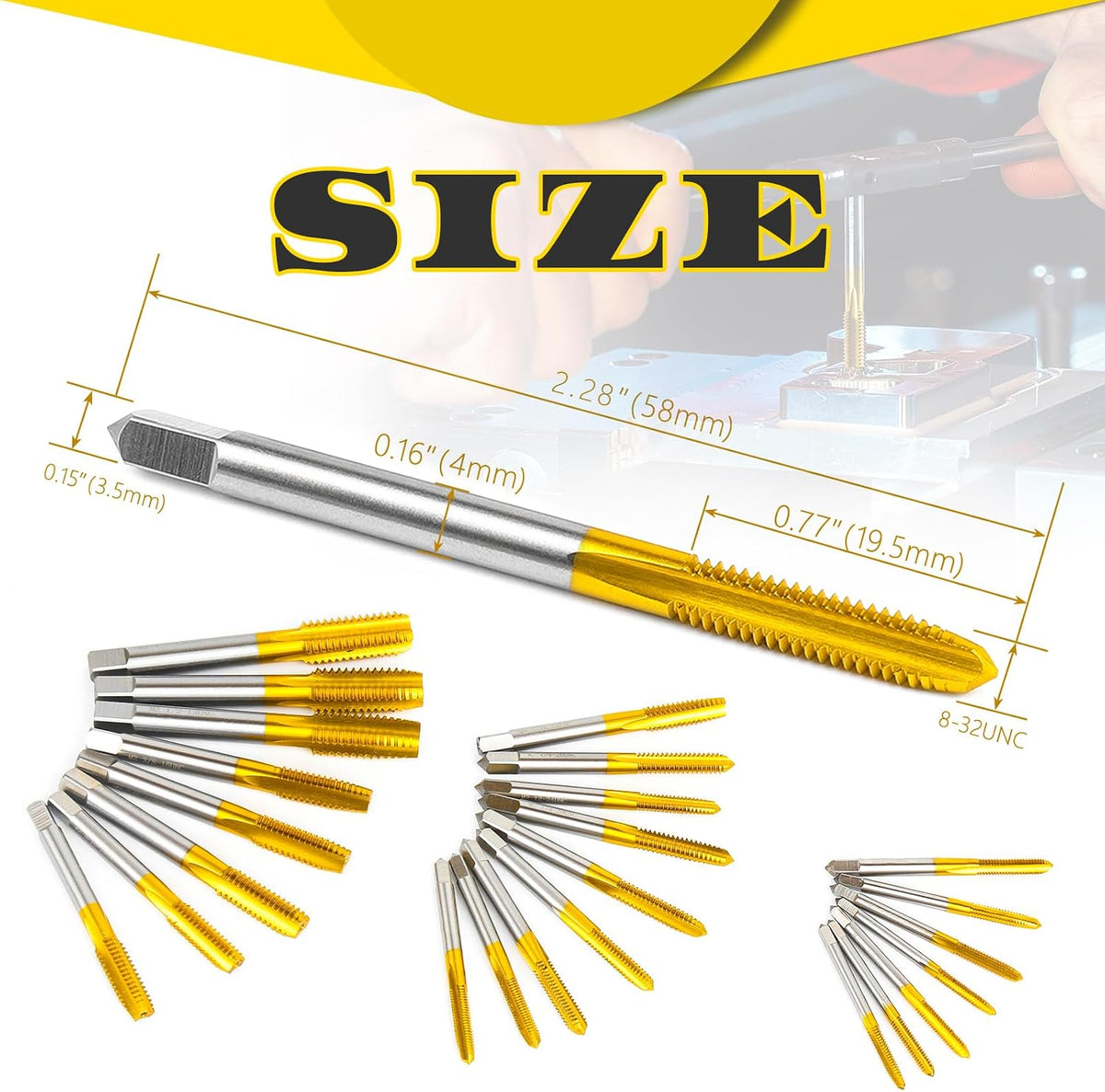3Pcs 8-32 UNC Thread Tap Set for Metal,Taper+Plug+Bottom Threading Hand Tap