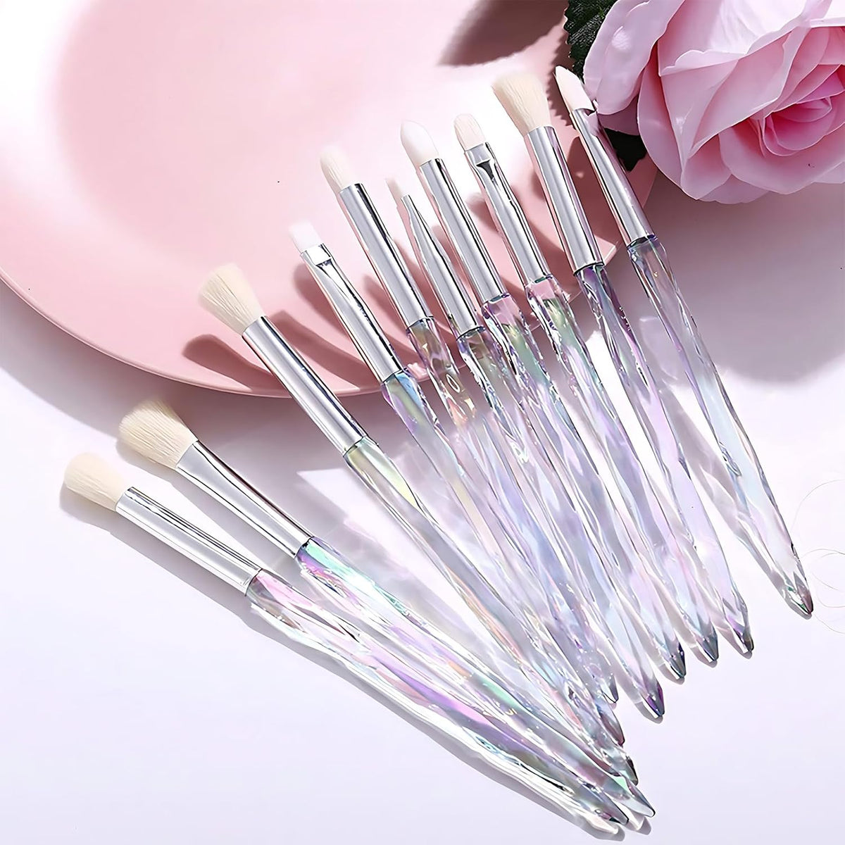 Eyeshadow Makeup Brushes, 10PCS Crystal Brushes for Eye Makeup Premium Synthetic Bristles Eyeshadow Blending Crease