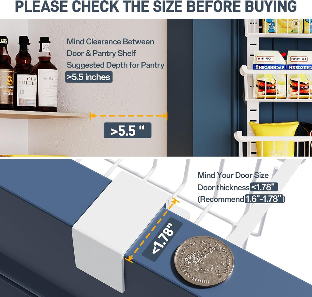 Over The Door Pantry Organizer, 8-Tier Over The Door Organizer with Adjustable Baskets, Metal Hanging Spice Rack for