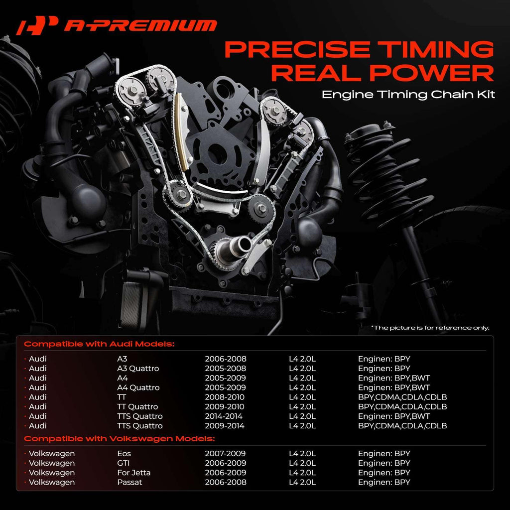 A-Premium Engine Timing Chain Kit W/Tensioner Compatible with VW, Audi 2.0L
