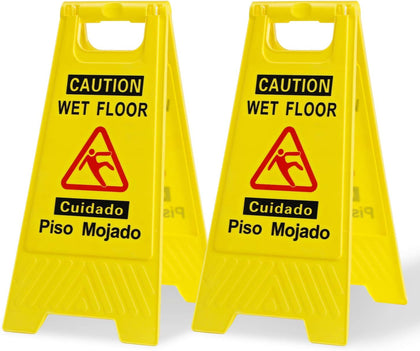 Wet Floor Sign, Foldable Double-Sided Warning Signs,2-Pack Yellow | Sturdy durable structure with bilingual print
