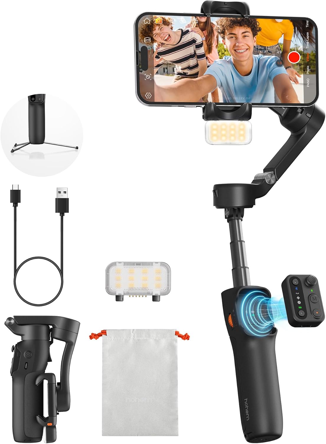 iSteady X3 3-Axis Gimbal Stabilizer for iPhone & Android, Black | Detachable Remote, iSteady 8.0 Anti-Shake, Tripod &